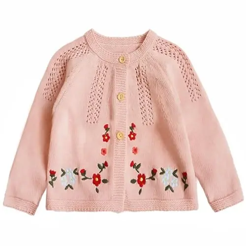 Simplee kids Baby Girl Thin Sweater Solid White Pink Cardigans for Toddler 0-3Years - 1