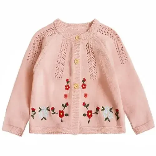 Simplee kids Baby Girl Thin Sweater Solid White Pink Cardigans for Toddler 0-3Years 