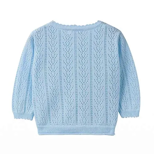 Simplee kids Baby Girl Thin Sweater Solid White Pink Cardigans for Toddler 0-3Years - 2