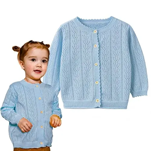 Simplee kids Baby Girl Thin Sweater Solid White Pink Cardigans for Toddler 0-3Years - 1