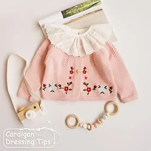 Simplee kids Baby Girl Thin Sweater Solid White Pink Cardigans for Toddler 0-3Years - 2