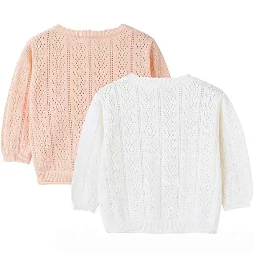 Simplee kids Baby Girl Thin Sweater Solid White Pink Cardigans for Toddler 0-3Years - 2