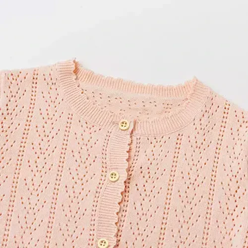 Simplee kids Baby Girl Thin Sweater Solid White Pink Cardigans for Toddler 0-3Years - 5