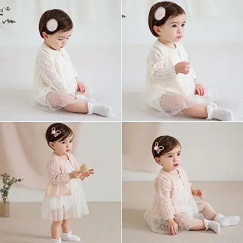 Simplee kids Baby Girl Thin Sweater Solid White Pink Cardigans for Toddler 0-3Years - 5