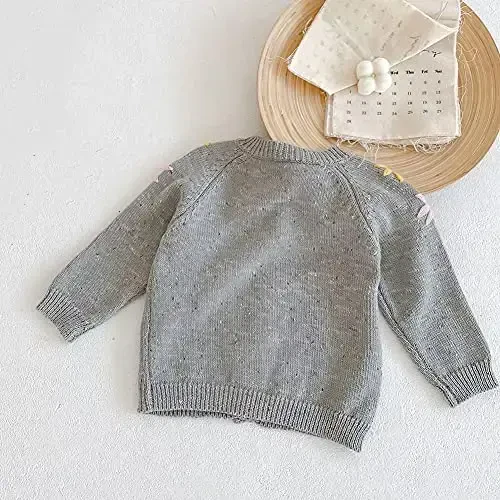 Simplee kids Baby Girl Thin Sweater Solid White Pink Cardigans for Toddler 0-3Years - 3