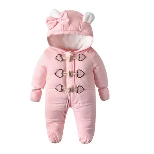 Simplee kids Baby Infant Boys Girls Snowsuit Winter Hooded Footed Warm Jumpsuit Outerwear with Gloves for 3-24 Months - SIMPLEE