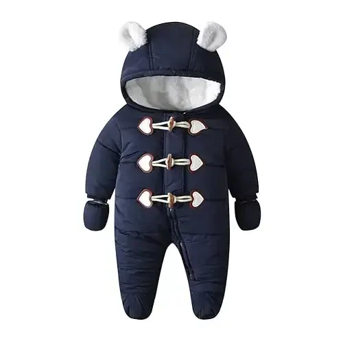 Simplee kids Baby Infant Boys Girls Snowsuit Winter Hooded Footed Warm Jumpsuit Outerwear with Gloves for 3-24 Months - 1