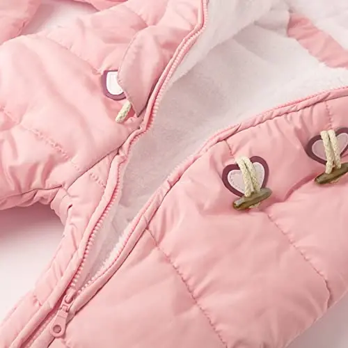 Simplee kids Bebek Erkek Kız Kar Giysisi Kış Kapşonlu Ayaklı Sıcak Tulum Dış Giyim Eldivenli 3-24 Ay - 4