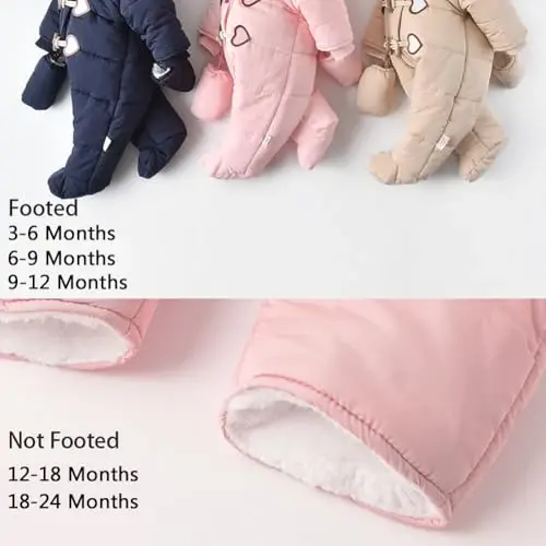 Simplee kids Bebek Erkek Kız Kar Giysisi Kış Kapşonlu Ayaklı Sıcak Tulum Dış Giyim Eldivenli 3-24 Ay - 5