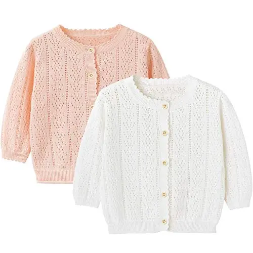 Simplee kids Baby Girl Thin Sweater Solid White Pink Cardigans for Toddler 0-3Years - SIMPLEE