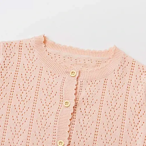 Simplee kids Baby Girl Thin Sweater Solid White Pink Cardigans for Toddler 0-3Years - 5