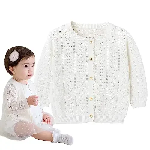 Simplee kids Baby Girl Thin Sweater Solid White Pink Cardigans for Toddler 0-3Years 