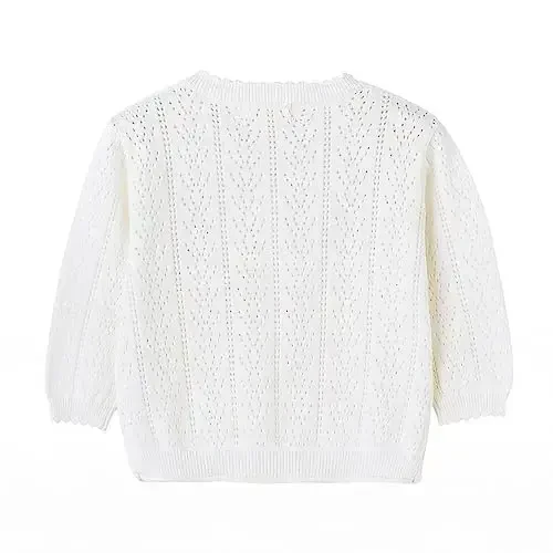 Simplee kids Baby Girl Thin Sweater Solid White Pink Cardigans for Toddler 0-3Years - 2
