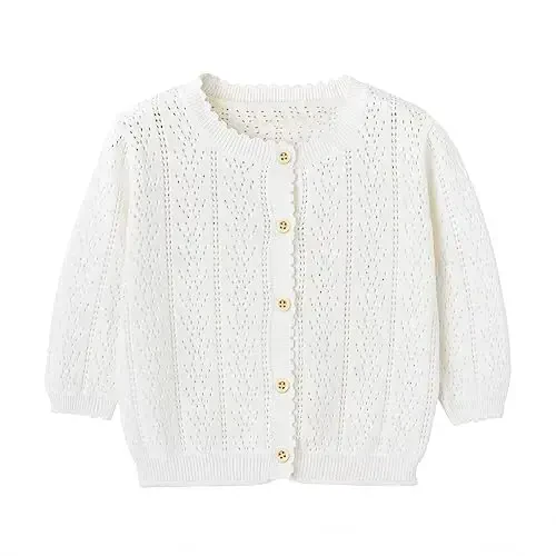 Simplee kids Baby Girl Thin Sweater Solid White Pink Cardigans for Toddler 0-3Years - 7