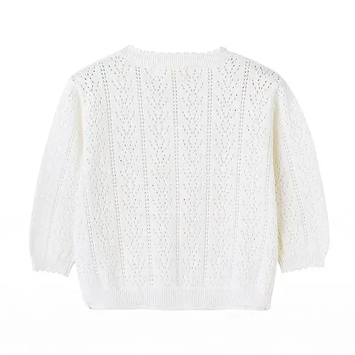 Simplee kids Baby Girl Thin Sweater Solid White Pink Cardigans for Toddler 0-3Years - 2