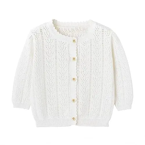 Simplee kids Baby Girl Thin Sweater Solid White Pink Cardigans for Toddler 0-3Years - 7