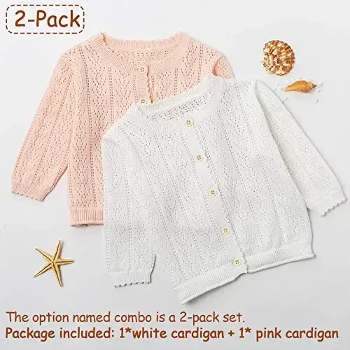 Simplee kids Baby Girl Thin Sweater Solid White Pink Cardigans for Toddler 0-3Years - 3