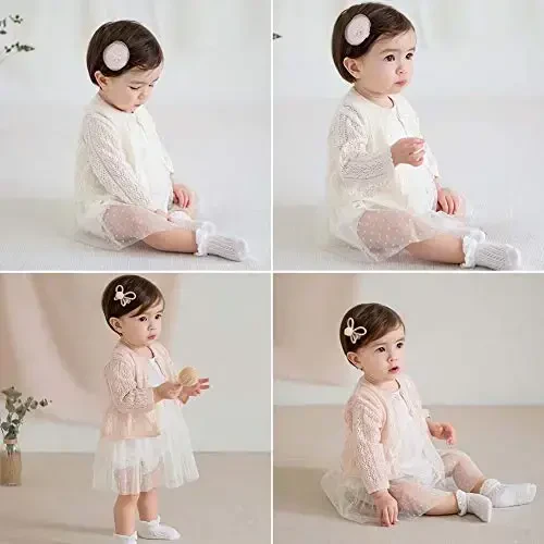 Simplee kids Baby Girl Thin Sweater Solid White Pink Cardigans for Toddler 0-3Years - 4