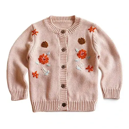 Simplee kids Baby Girl Thin Sweater Solid White Pink Cardigans for Toddler 0-3Years - 1