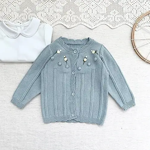 Simplee kids Baby Girl Thin Sweater Solid White Pink Cardigans for Toddler 0-3Years - 4