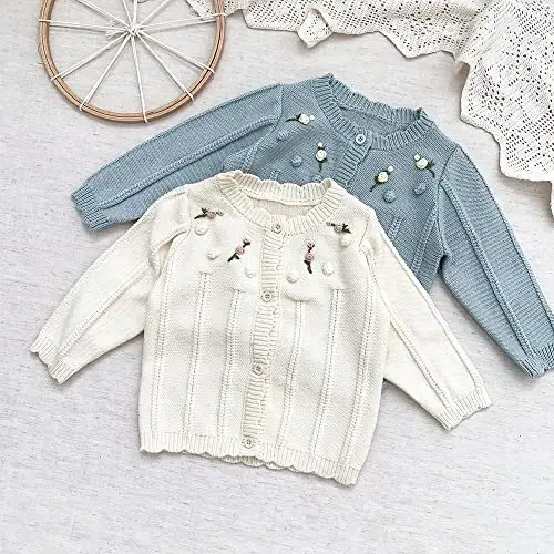 Simplee kids Baby Girl Thin Sweater Solid White Pink Cardigans for Toddler 0-3Years - SIMPLEE (1)