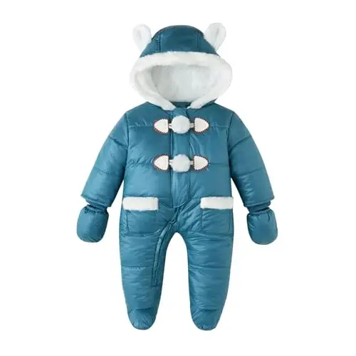 Simplee kids Unisex Baby Footed Winter Snowsuit | Soft and Warm Fabric,Windproof with Gloves,Winter Snow Outfits for Indoor or Outerwear,for Infant and Little Newborns - 1