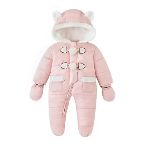 Simplee kids Unisex Baby Footed Winter Snowsuit | Soft and Warm Fabric,Windproof with Gloves,Winter Snow Outfits for Indoor or Outerwear,for Infant and Little Newborns - 1