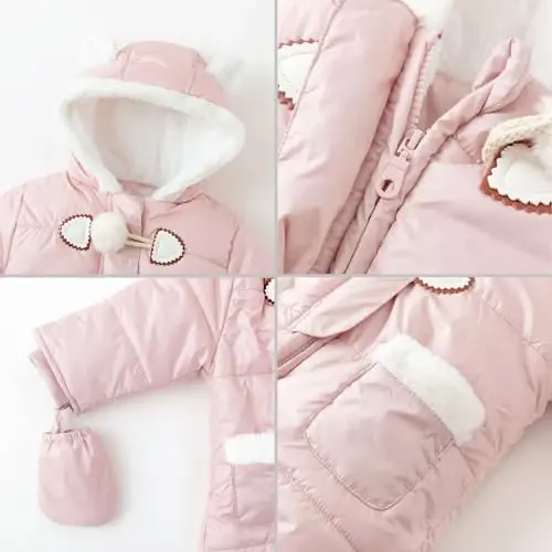 Simplee kids Unisex Baby Footed Winter Snowsuit | Soft and Warm Fabric,Windproof with Gloves,Winter Snow Outfits for Indoor or Outerwear,for Infant and Little Newborns - 5
