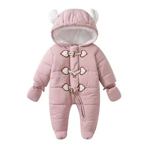 Simplee kids Unisex Baby Footed Winter Snowsuit | Soft and Warm Fabric,Windproof with Gloves,Winter Snow Outfits for Indoor or Outerwear,for Infant and Little Newborns - SIMPLEE