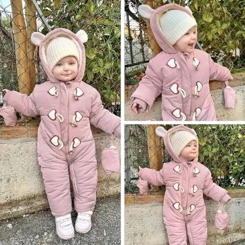 Simplee kids Unisex Baby Footed Winter Snowsuit | Soft and Warm Fabric,Windproof with Gloves,Winter Snow Outfits for Indoor or Outerwear,for Infant and Little Newborns - 4
