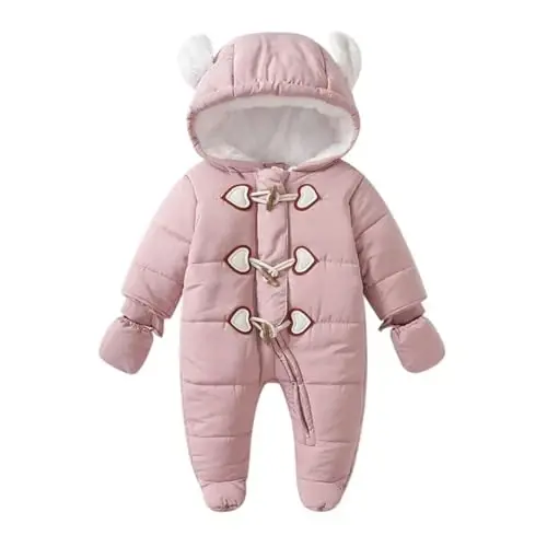 Simplee kids Unisex Baby Footed Winter Snowsuit | Soft and Warm Fabric,Windproof with Gloves,Winter Snow Outfits for Indoor or Outerwear,for Infant and Little Newborns - 1