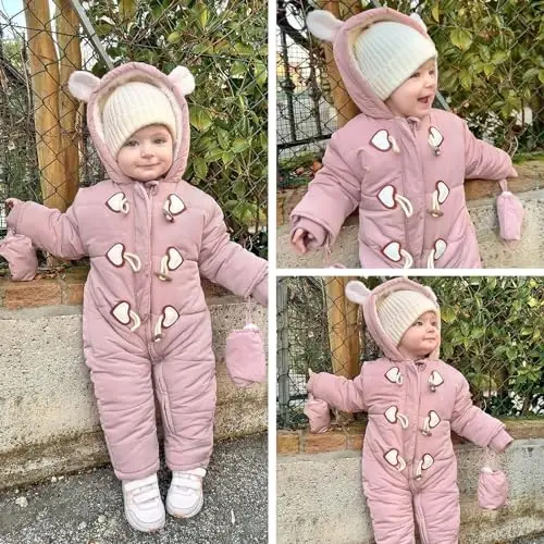 Simplee kids Unisex Baby Footed Winter Snowsuit | Soft and Warm Fabric,Windproof with Gloves,Winter Snow Outfits for Indoor or Outerwear,for Infant and Little Newborns - 4