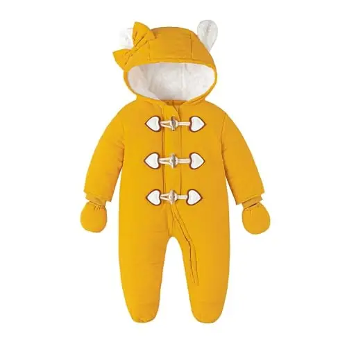 Simplee kids Unisex Baby Footed Winter Snowsuit | Soft and Warm Fabric,Windproof with Gloves,Winter Snow Outfits for Indoor or Outerwear,for Infant and Little Newborns - 1