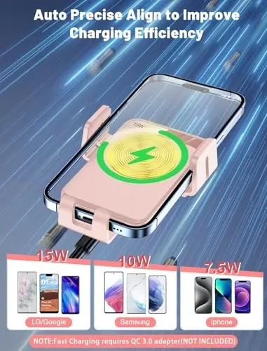 Simsiz Avtomobil Zaryadlovchisi, MOKPR Avtomatik Qisqichli Avtomobil O'rnatgichi 15W/10W/7.5W Tez Zaryadlash Havo Ventilyatsiya Avtomobil Telefon O'rnatgichi iPhone 15/14/13/13 Pro/12 Pro Max/12 pro/12/11/10 Seriyalari, Samsung Galaxy Pushti bilan mos - 2