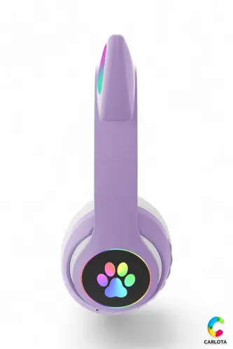 Simsiz Bluetooth 5.0 Led chiroqli mushuk quloqli naushnik sovg'asi ios Android mos 8d Stereo Hd ovoz-Lila - 4
