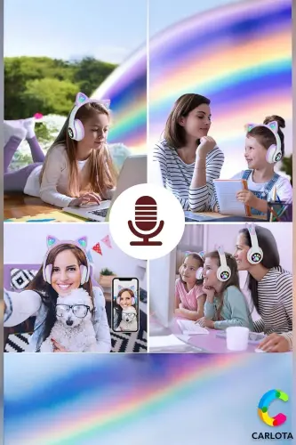 Simsiz Bluetooth 5.0 Led chiroqli mushuk quloqli naushnik sovg'asi ios Android mos 8d Stereo Hd ovoz-Lila - 7