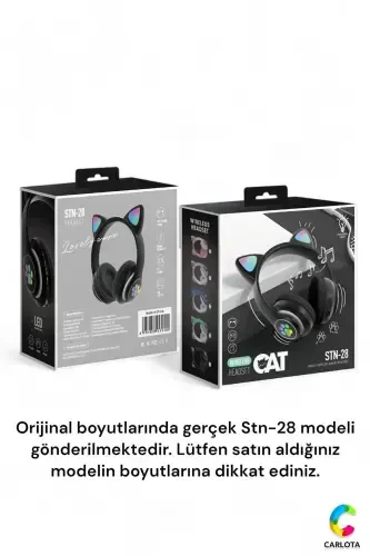 Simsiz Bluetooth 5.0 Led chiroqli mushuk quloqli naushnik sovg'asi ios Android mos 8d Stereo Hd ovoz - QORA - 8