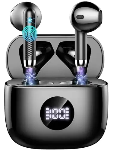 Simsiz Bluetooth 5.4 quloqchinlar, quloqchinlar LED quvvat displeyli naushniklar 6D Stereo, Bluetooth quloqchinlar ichki shovqinni bekor qiluvchi mikrofon, 40 soatlik ijro etish mini g'ilofi IP7 suv o'tkazmaydigan sport naushniklari Android iOS uchun 
