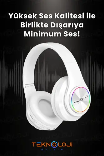 Simsiz Bluetooth mikrofonli quloqchin Led yoritgichli katlanadigan oq-OQ - 5