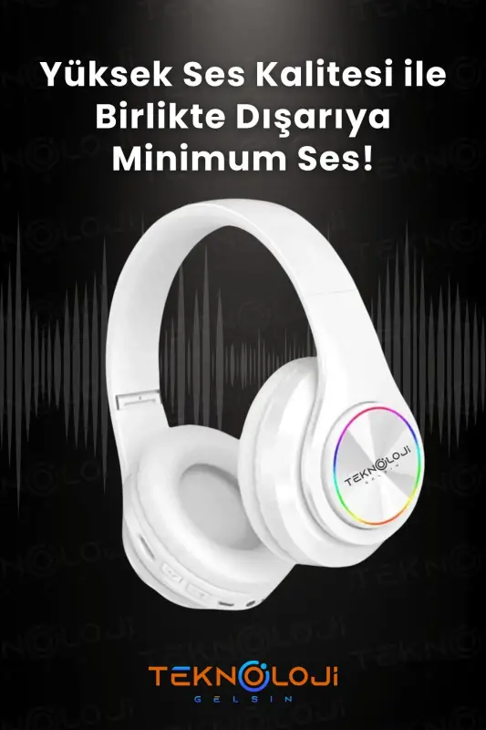Simsiz Bluetooth mikrofonli quloqchin Led yoritgichli katlanadigan oq-OQ - 5