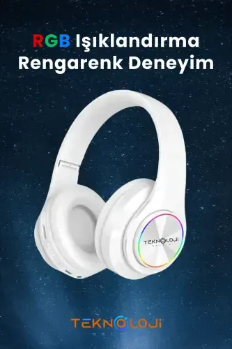 Simsiz Bluetooth mikrofonli quloqchin Led yoritgichli katlanadigan oq-OQ - TEKNOLOJI GELSIN (1)