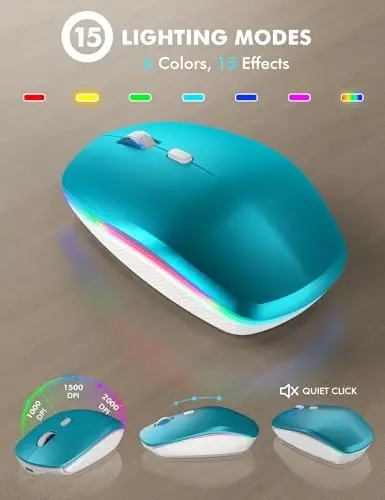 Simsiz Klaviatura va Sichqoncha Kombinatsiyasi, RGB Orqa Yorug'likli, Zaryadlanuvchi va Yorqin Harflar, To'liq O'lchamli, Yumshoq Terish, Uyqu rejimi, Mac, Windows, Laptop, PC uchun 2,4 GHz Tinch Klaviatura To'plami, Trueque (Metall Ko'k) - 5