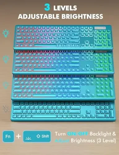 Simsiz Klaviatura va Sichqoncha Kombinatsiyasi, RGB Orqa Yorug'likli, Zaryadlanuvchi va Yorqin Harflar, To'liq O'lchamli, Yumshoq Terish, Uyqu rejimi, Mac, Windows, Laptop, PC uchun 2,4 GHz Tinch Klaviatura To'plami, Trueque (Metall Ko'k) - 2