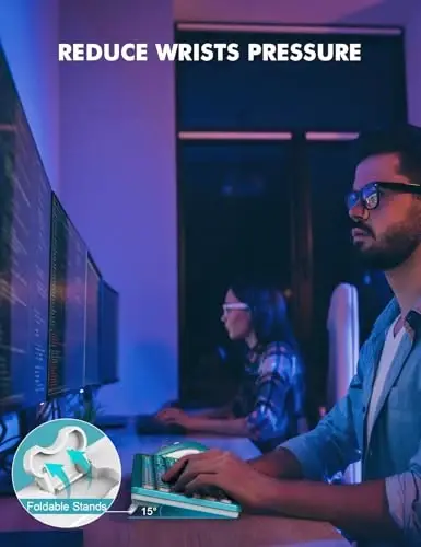 Simsiz Klaviatura va Sichqoncha Kombinatsiyasi, RGB Orqa Yorug'likli, Zaryadlanuvchi va Yorqin Harflar, To'liq O'lchamli, Yumshoq Terish, Uyqu rejimi, Mac, Windows, Laptop, PC uchun 2,4 GHz Tinch Klaviatura To'plami, Trueque (Metall Ko'k) - 6