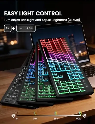 Simsiz Klaviatura va Sichqoncha Kombinosi - RGB Orqa Fon Yoritishli, Qayta Zaryadlanuvchi va Yorituvchi Harflar, To'liq Hajmli, Ergonomik Moyillik Burchagi, Uyqu Rejimi, Mac, Windows, Noutbuk, Kompyuter uchun 2.4GHz Jim Klaviatura Sichqoncha, Trueque - 1