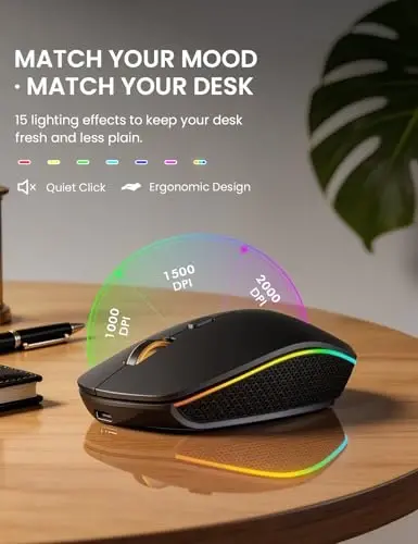 Simsiz Klaviatura va Sichqoncha Kombinosi - RGB Orqa Fon Yoritishli, Qayta Zaryadlanuvchi va Yorituvchi Harflar, To'liq Hajmli, Ergonomik Moyillik Burchagi, Uyqu Rejimi, Mac, Windows, Noutbuk, Kompyuter uchun 2.4GHz Jim Klaviatura Sichqoncha, Trueque - 4