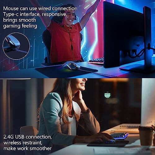 Simsiz Klaviatura va Sichqoncha RGB Fon Yoritishli Kombinosi, MOOJAY Qayta Zaryadlanuvchi 2.4G Yorituvchi Simsiz O'yin Klaviaturasi Ergonomik Simsiz Simli Ikki Rejimli Sichqoncha To'plami bilan, PC/Noutbuk/Windows/Mac uchun - Qora - 6