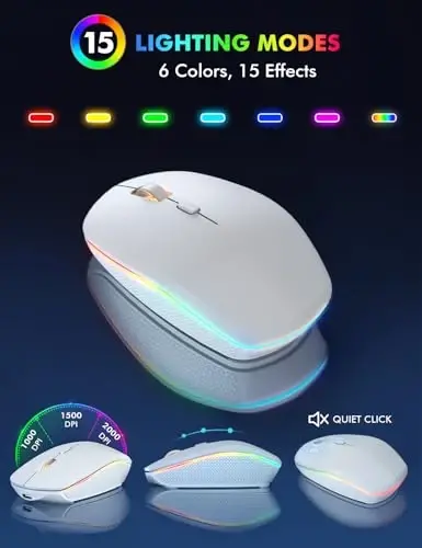 Simsiz Klaviatura va Sichqoncha - RGB Orqa yorug'likli, Qayta zaryadlanuvchi va Yorqin harflar, To'liq o'lchamli, Ergonomik qiyalik burchagi, Uxlash rejimi, Mac, Windows, Noutbuk, PC uchun 2,4 GHz sokin klaviatura sichqonchasi, Trueque(Oq) - 3