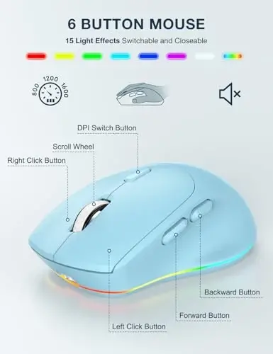 Simsiz Klaviatura va Sichqoncha To'plami, 9 ta Orqa Yoritish Effektlari, Bilak Tayanchi, Telefon Ushlagichi, 3 DPI Tezlik, 2.4G Ergonomik Klaviaturalar, Kompyuter, Noutbuk, Mac, Windows uchun KM22 MAX Zaryadlanuvchi Sokin To'plam, Ko'k-SABLUTE - 5