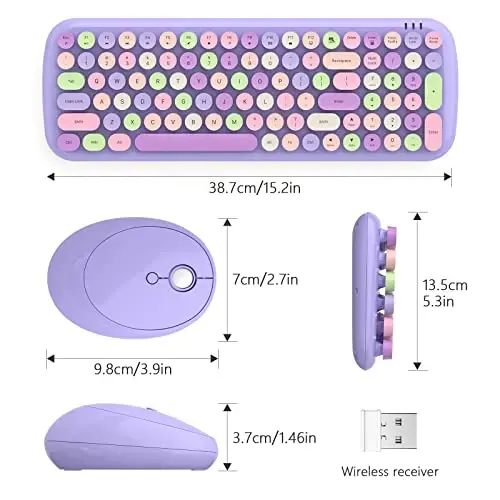Simsiz klaviatura va sichqoncha to'plami - GEEZER Lilac Purple Dumaloq tugmachali klaviatura 100 tugma - USB 2.4G qabul qilgich Windows, PC, noutbuk, ish stoli uchun o'yin yozuv mashinkasi klaviaturalari - 7